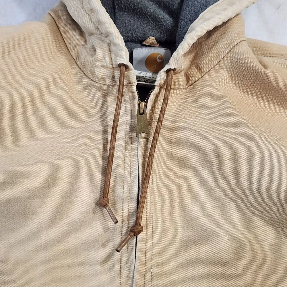 MENS VINTAGE CARHARTT JACKET J158 DKB HOODED FLEECE LINED DISTRESS FADE SMALL